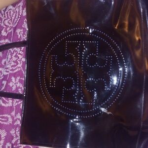 Tory Burch Black Patent Tote with Studded Logo